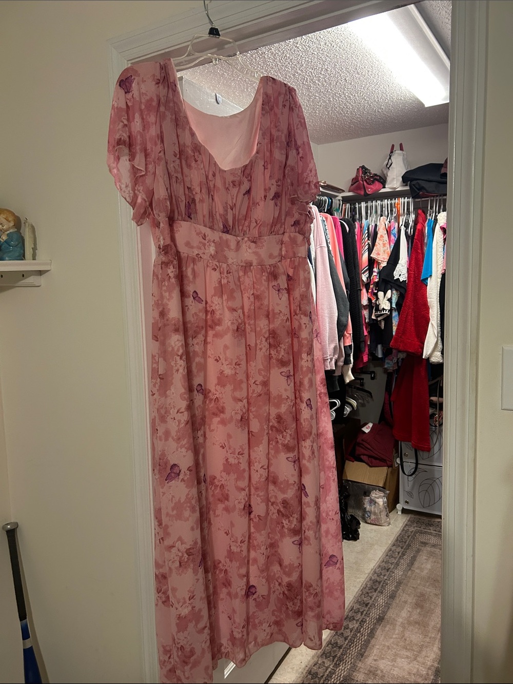 Pink Floral Chiffon Maxi Dress — GENTLY USED!